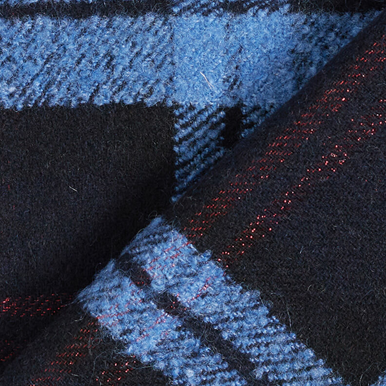 Materiał na płaszcze w kratkę i pętelki – czerń/błękit,  image number 4