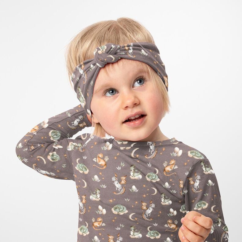 Dzianina dresowa pętelkowa French Terry śliczne smoki nadruk cyfrowy – ciemny szarobrązowy,  image number 5