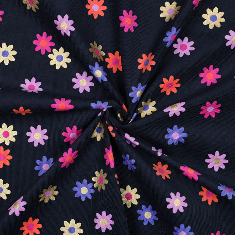 Sztruks cienki kwiaty z nadrukiem brokatowym | Poppy Fabrics – granat, image number 3