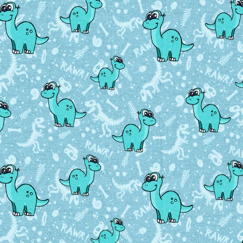 Dżersej bawełniany dinozaury i skamieliny | Glitzerpüppi – jasnoniebieski/mięta pieprzowa,  image number 1
