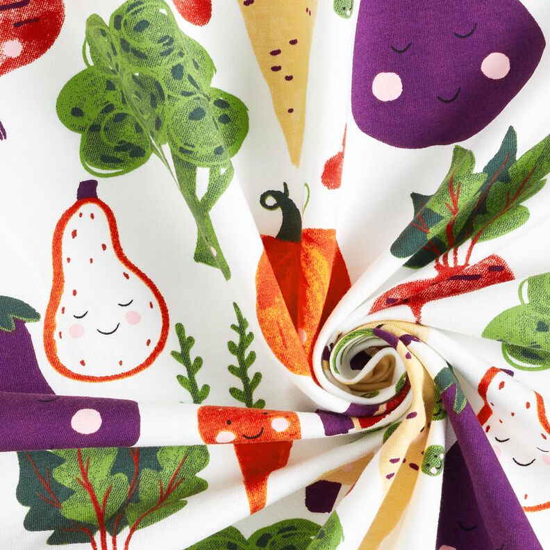 Dzianina dresowa pętelkowa French Terry wesołe warzywa &ndash; kość słoniowa,  image number 3