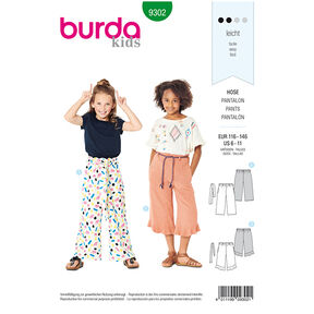 Spodnie culotte, Burda 9302 | 116 - 146, 