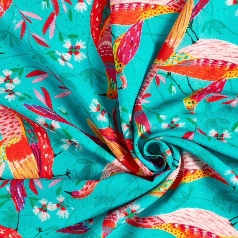 Plażowa tkanina wiskozowa w pawie i kwiaty – błękit morski/intensywny róż,  image number 3