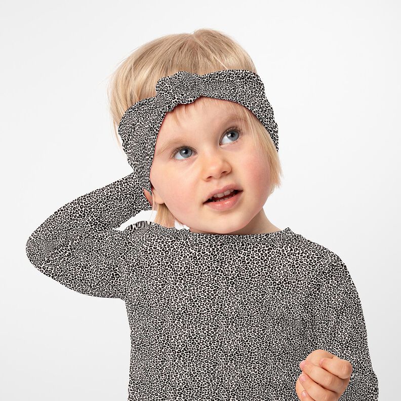 Dżersej bawełniany miniaturowy nadruk w panterkę – naturalny/czerń,  image number 6