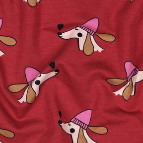 Dzianina dresowa pętelkowa pies w czapce | Poppy Fabrics – ciemnoczerwony/pink, 