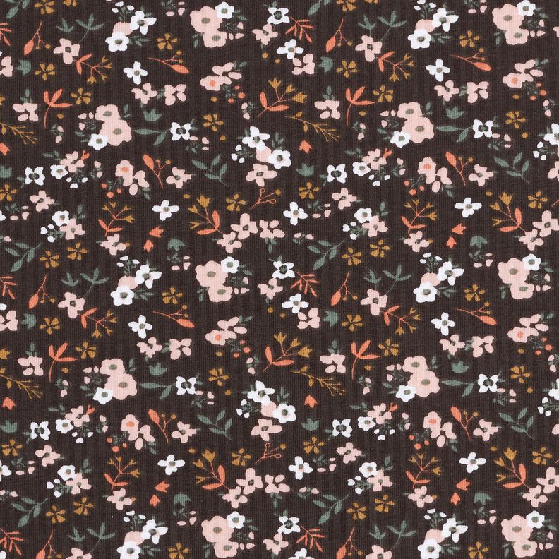 Dżersej bawełniany Mille-fleurs – czarny brąz,  image number 1