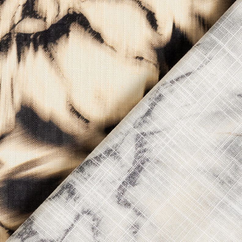 Mieszanka wiskozy i lnu Nadruk cyfrowy &ndash; rozmyte kwiaty &ndash; jasnobeżowy/czerń,  image number 4