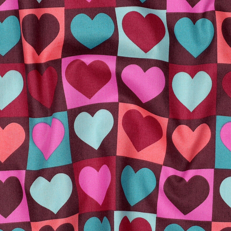 Popelina bawełniana serca w kratę | Poppy Fabrics – burgund, image number 2