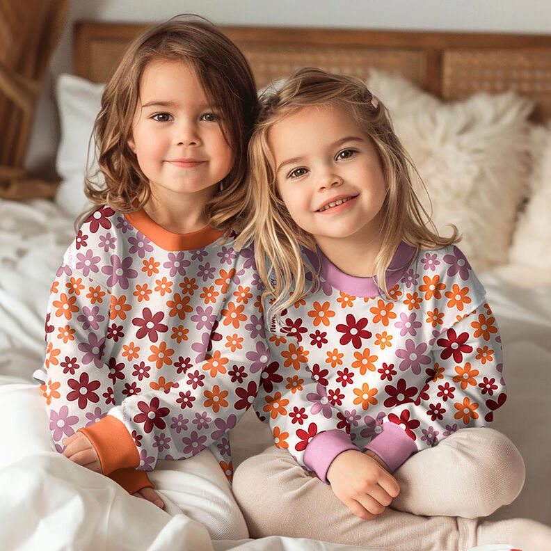 Miękka dzianina dresowa kolorowe kwiaty | Poppy Fabrics – mleczna biel, image number 5
