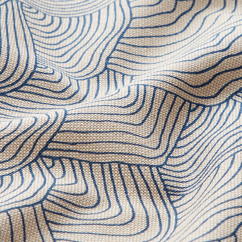 Tkanina dekoracyjna half panama, wzór w fale – błękit królewski/naturalny,  image number 2