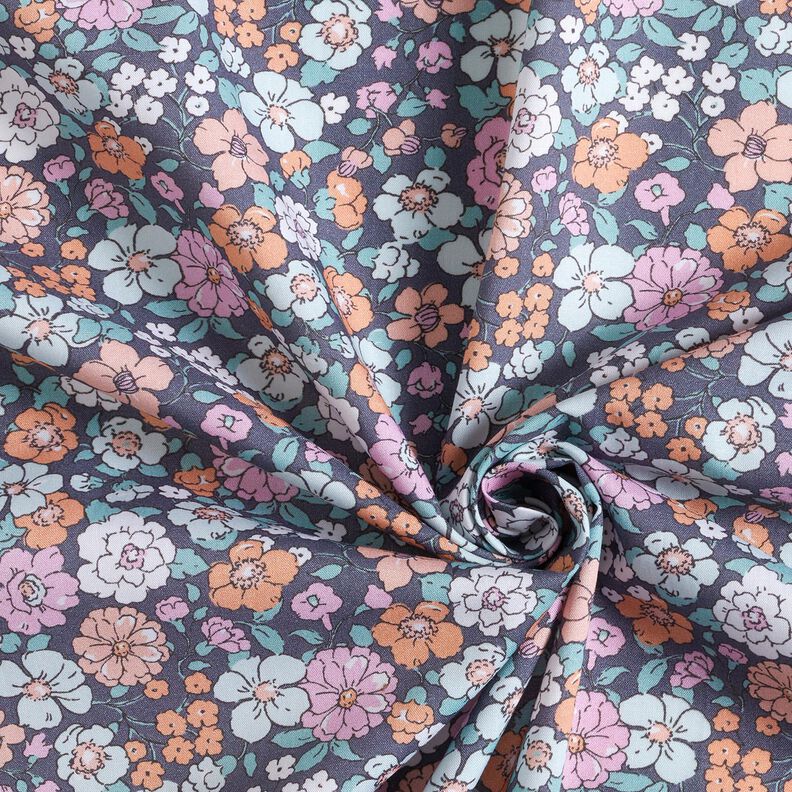 GOTS Popelina bawełniana ukwiecona łąka | Poppy Fabrics – szary łupek,  image number 3