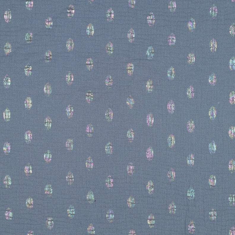 Muślin / Tkanina double crinkle kropki Nadruk foliowy | by Poppy – szary błękit,  image number 1