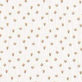 Muślin / Tkanina double crinkle mini tulipany nadruk cyfrowy – biel, 