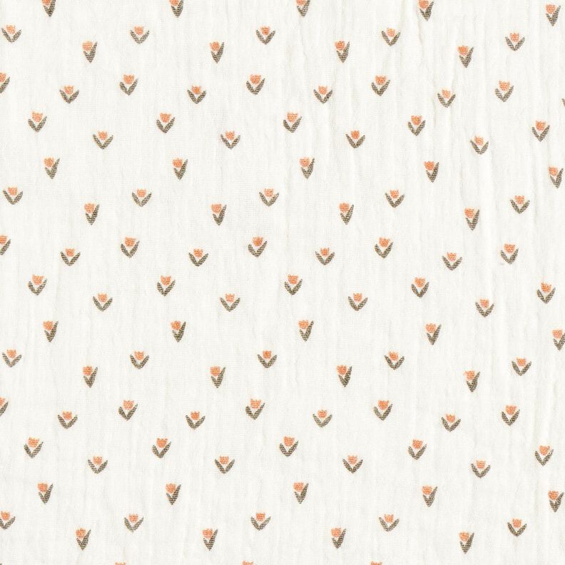 Muślin / Tkanina double crinkle mini tulipany nadruk cyfrowy – biel, image number 1