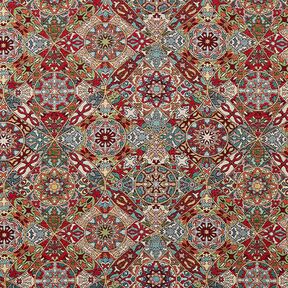 Tkanin dekoracyjna Gobelin misterne ornamenty – jasnobeżowy/czerwień karminowa, 