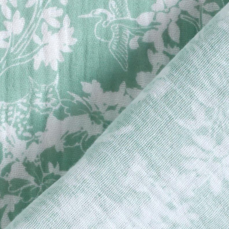 Muślin / Tkanina double crinkle Wz&oacute;r kwiatowy &ndash; eukaliptusowy/biel,  image number 4