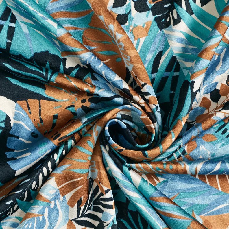 Krepa satynowa palmy i Monstera &ndash; niebieski brylantowy/czarnoniebieski,  image number 3