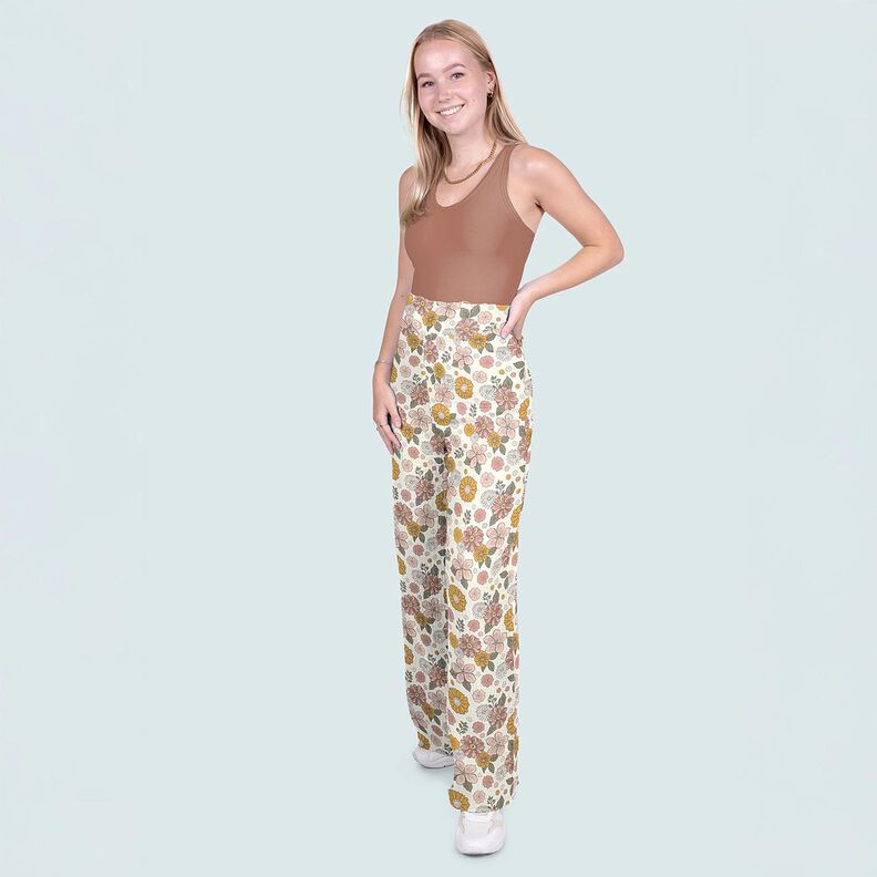 Muślin / Tkanina double crinkle kwiaty retro – biel, image number 5