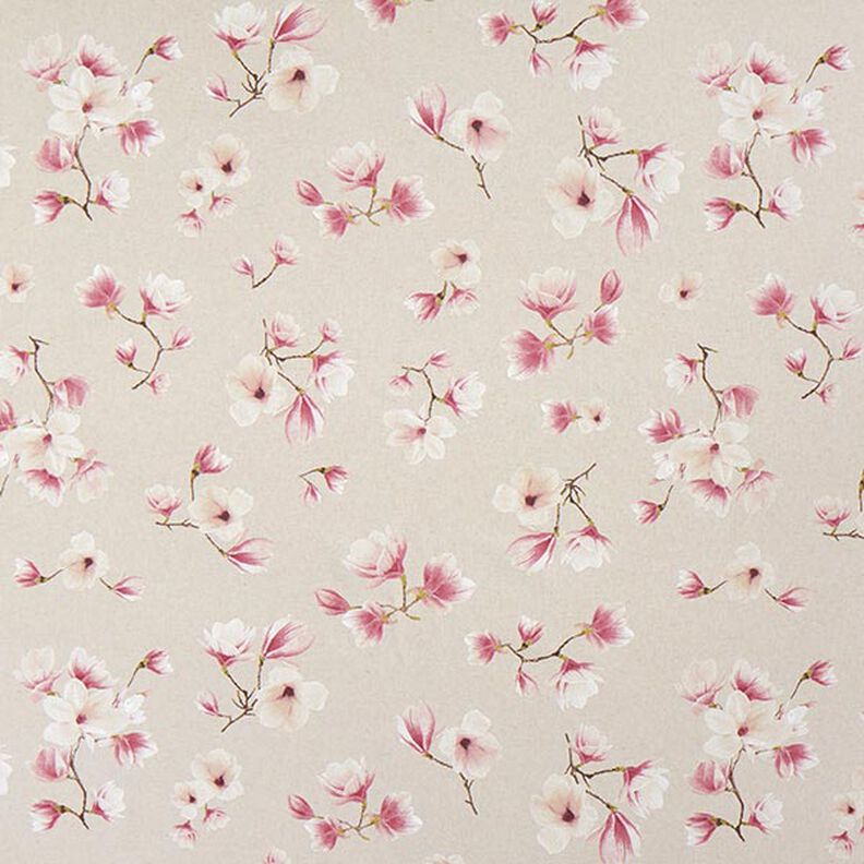 Tkanin dekoracyjna Half panama kwiat magnolii – malwa/naturalny,  image number 1