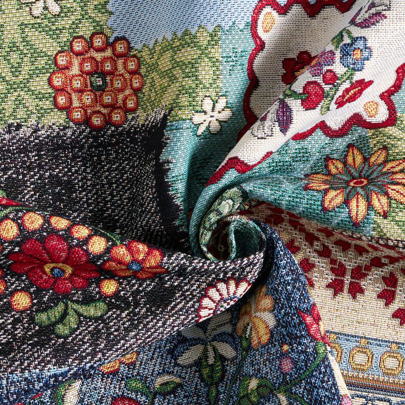 Tkanin dekoracyjna Gobelin patchwork dżinsowy – jasnobeżowy/dżins,  image number 3