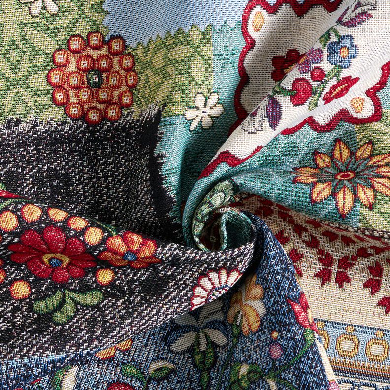 Tkanin dekoracyjna Gobelin patchwork dżinsowy – jasnobeżowy/dżins, image number 3