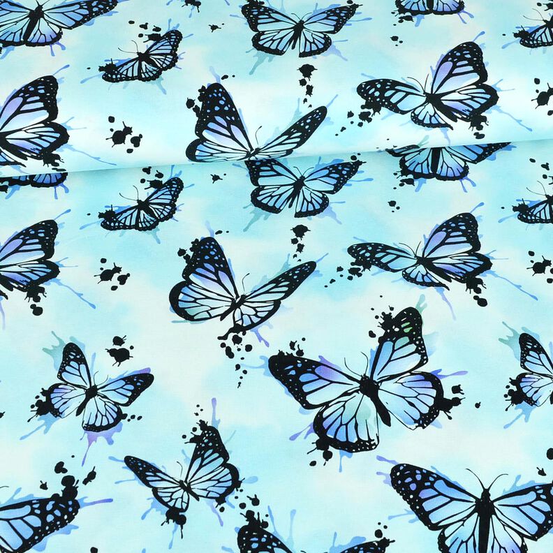 Dżersej bawełniany Motyle z plamami | Glitzerpüppi – lodowy niebieski,  image number 2