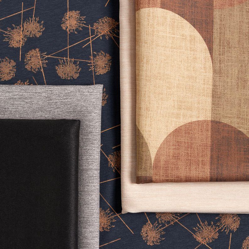 Dżersej bawełniany abstrakcyjne rośliny – czarnoniebieski/jasny brąz,  image number 5