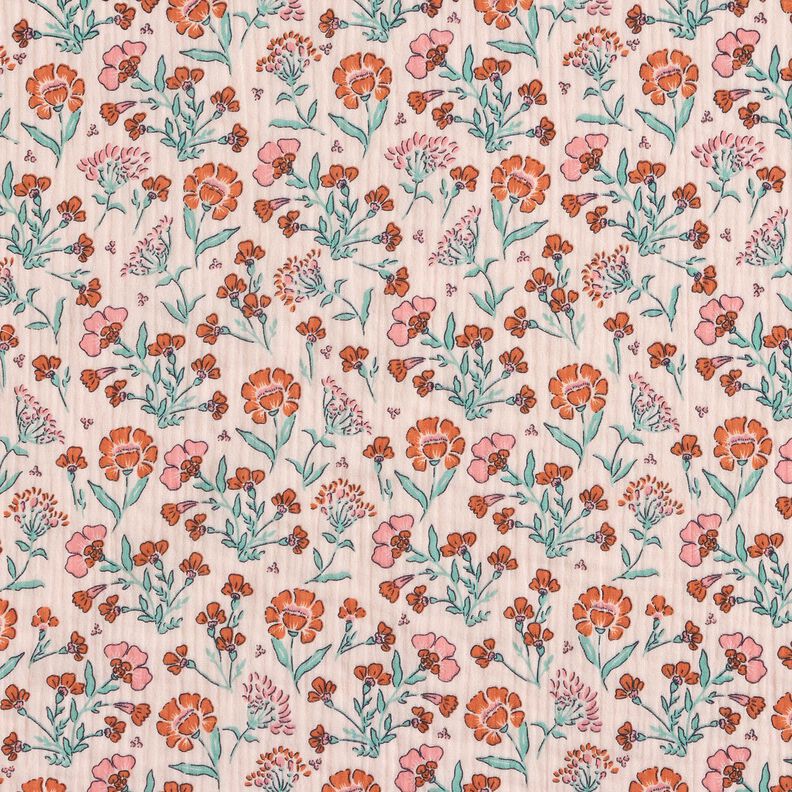 Muślin / Tkanina double crinkle ukwiecona łąka | Poppy Fabrics – różowy,  image number 1