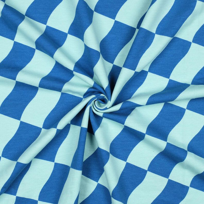 Dzianina dresowa w falowaną kratkę | Poppy Fabrics – błękit królewski/lodowy niebieski,  image number 3