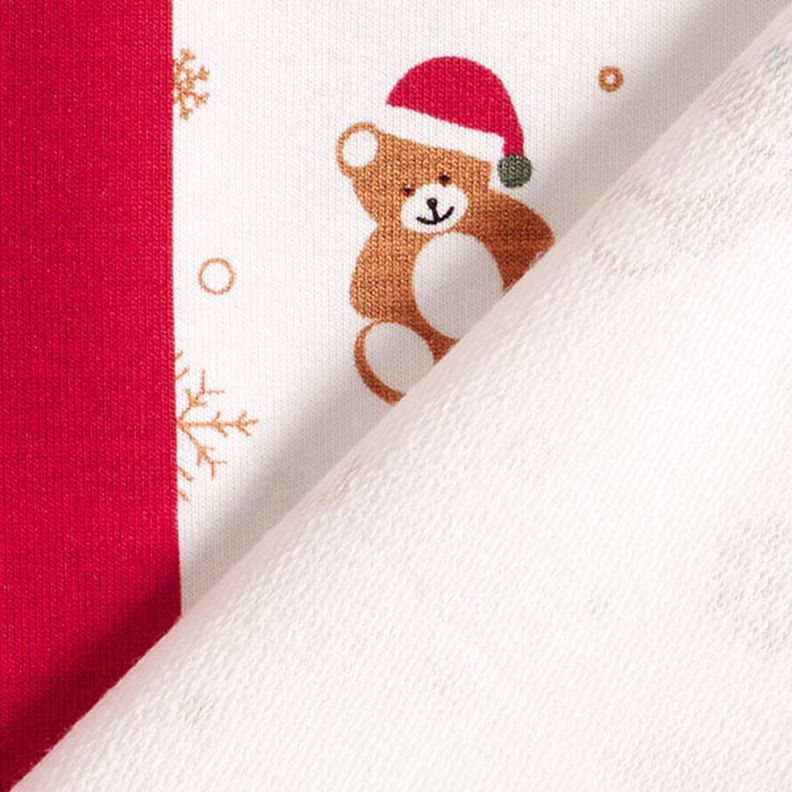 Panel Dzianina dresowa pętelkowa French Terry świąteczny miś – mleczna biel/czerwień,  image number 5