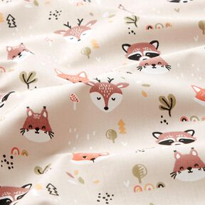 Popelina bawełniana gGłowy zwierząt leśnych &ndash; naturalny/miedź, 