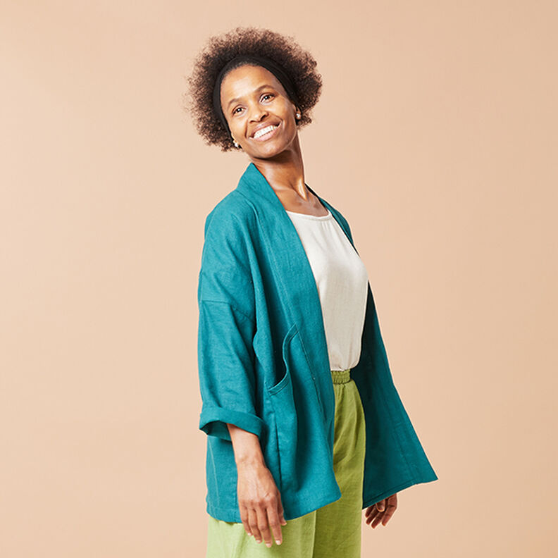 Tkanina lniana mieszanka ramii, średnia – migdałowy,  image number 5