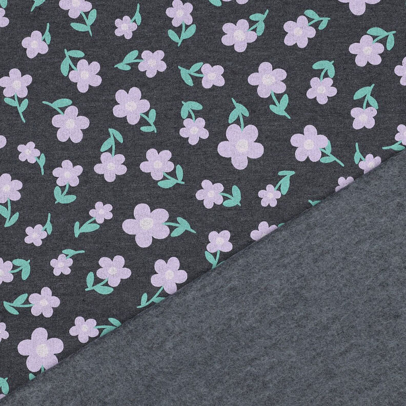 Dzianina dresowa kwiaty | by Poppy – antracyt/liliowy,  image number 4