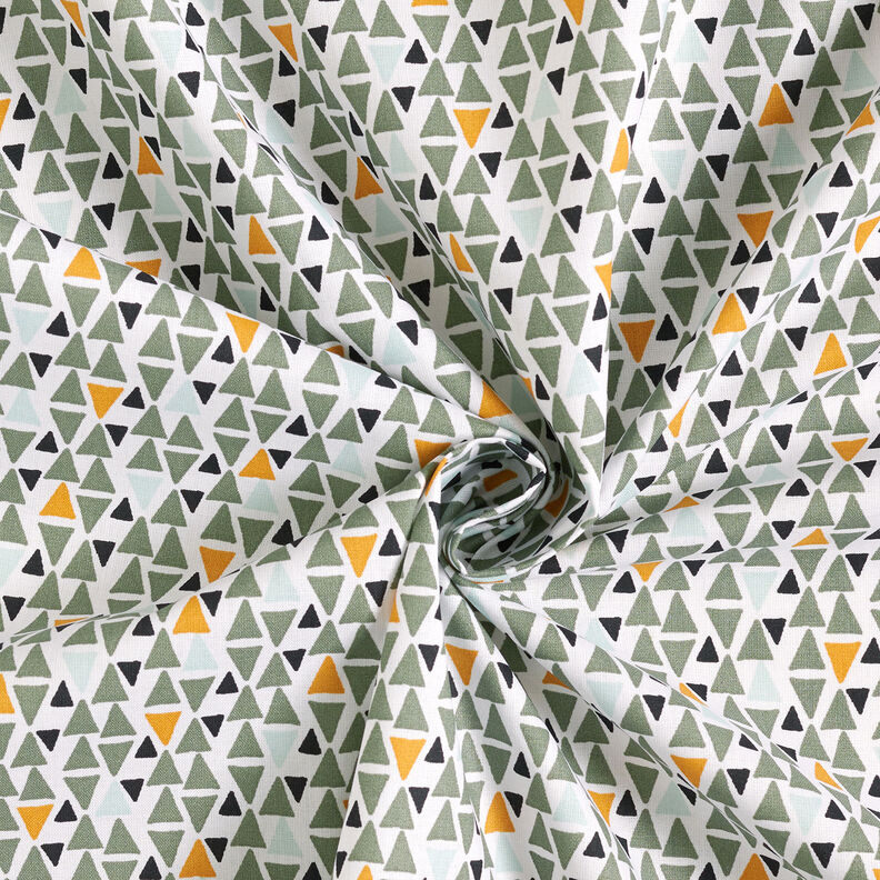 Tkanina bawełniana Kreton trójkąty mini – zieleń trzcinowa/biel,  image number 3