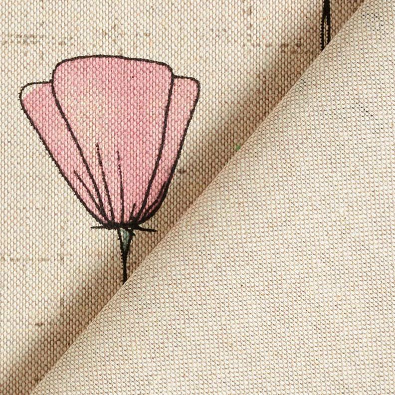 Tkanin dekoracyjna Half panama suszone kwiaty – naturalny/róż,  image number 6