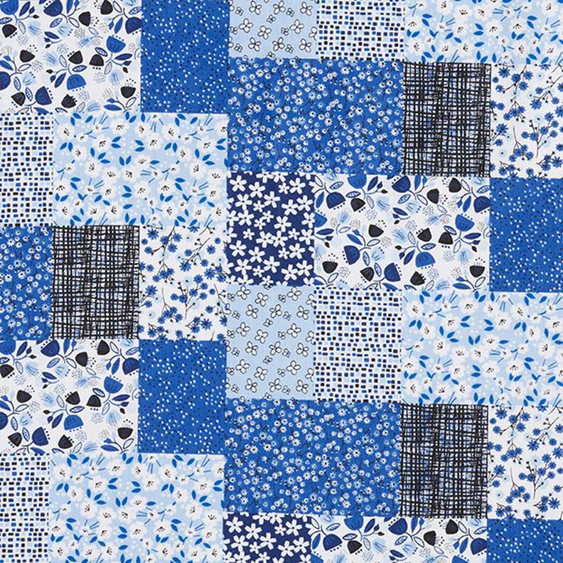 Tkanina bawełniana Kreton o wyglądzie patchworku – biel/błękit,  image number 1