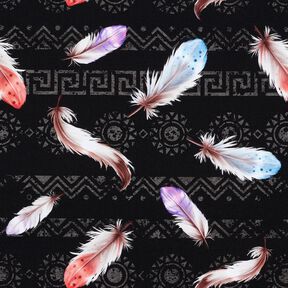 French Terry pióra w stylu boho | Glitzerpüppi  – czerń/homar,  French Terry pióra w stylu boho | Glitzerpüppi  – czerń/homar,