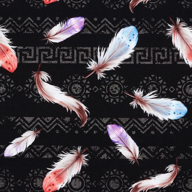 French Terry pióra w stylu boho | Glitzerpüppi  – czerń/homar,  image number 1