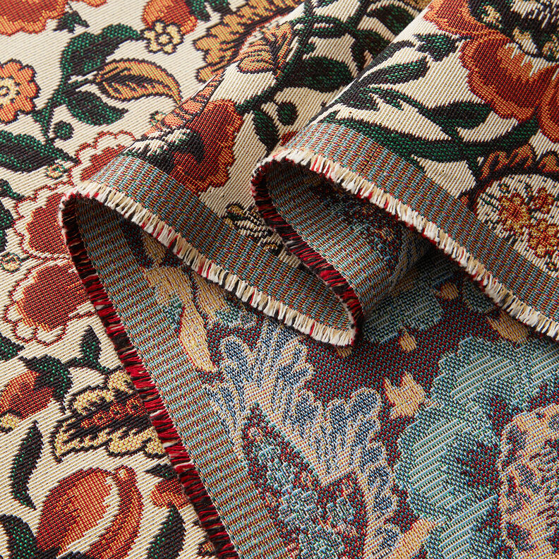 Tkanin dekoracyjna Gobelin wzór kwiatowy retro – jasnobeżowy/miedź,  image number 3