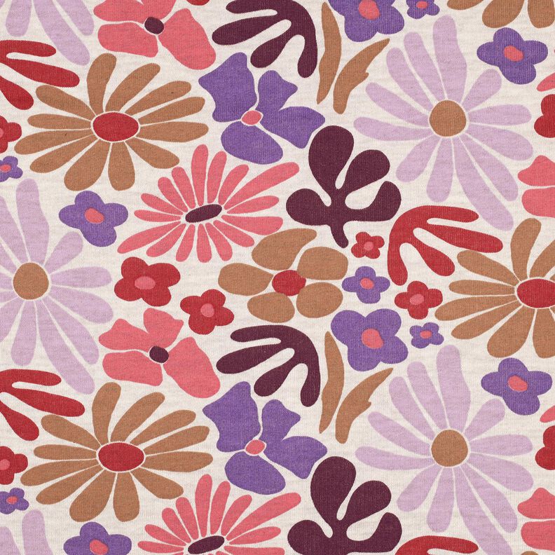 Dzianina dresowa drapana duże kwiaty | Poppy Fabrics – naturalny/merlot,  image number 1
