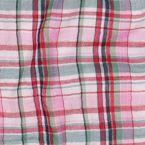 Muślin / Tkanina double crinkle Lureks kratka | Poppy Fabrics – różowy/złoty metaliczny, 