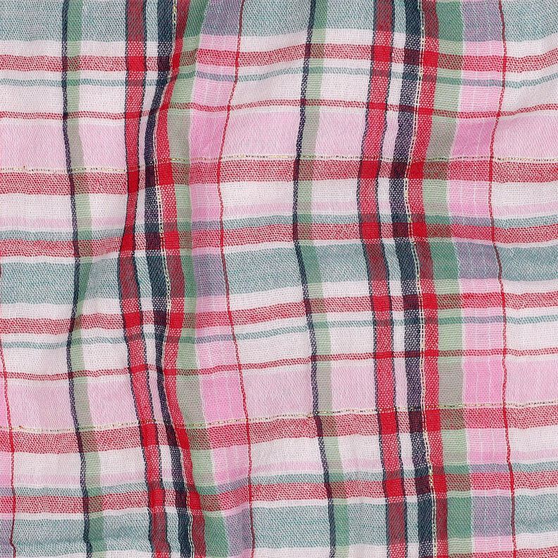 Muślin / Tkanina double crinkle Lureks kratka | Poppy Fabrics – różowy/złoty metaliczny, image number 2