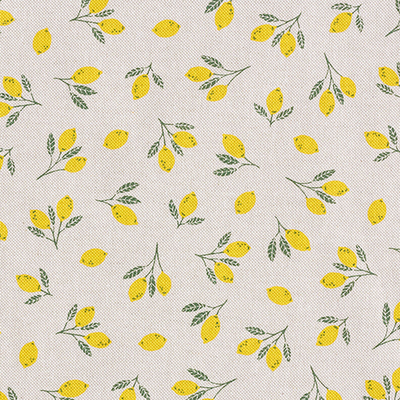 Tkanina dekoracyjna half panama, mini cytryny – żółć/naturalny,  image number 1