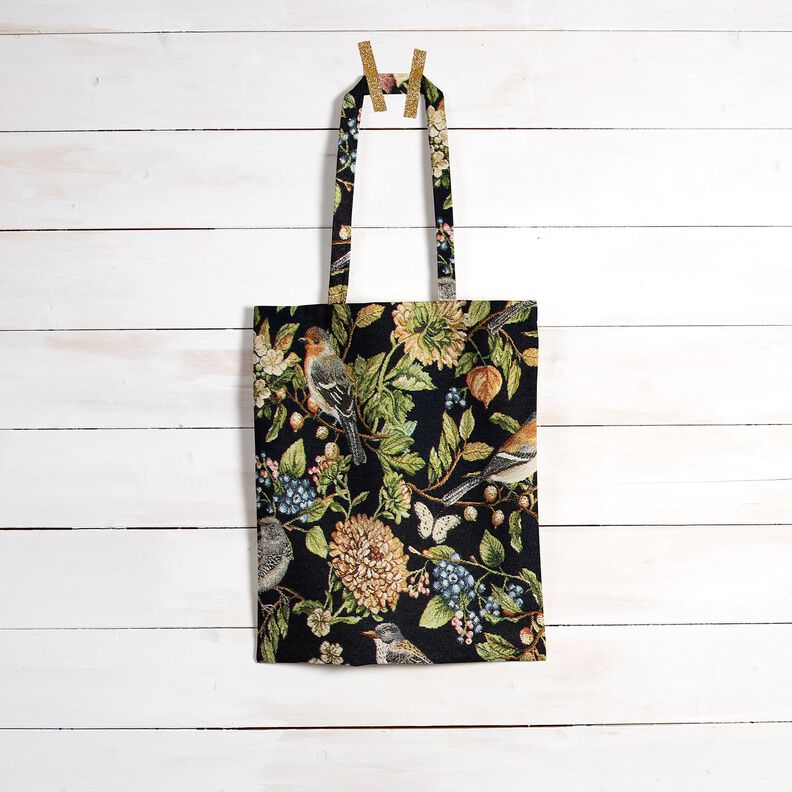 Tkanin dekoracyjna Gobelin kwiaty i ptaki – czerń/zieleń,  image number 6