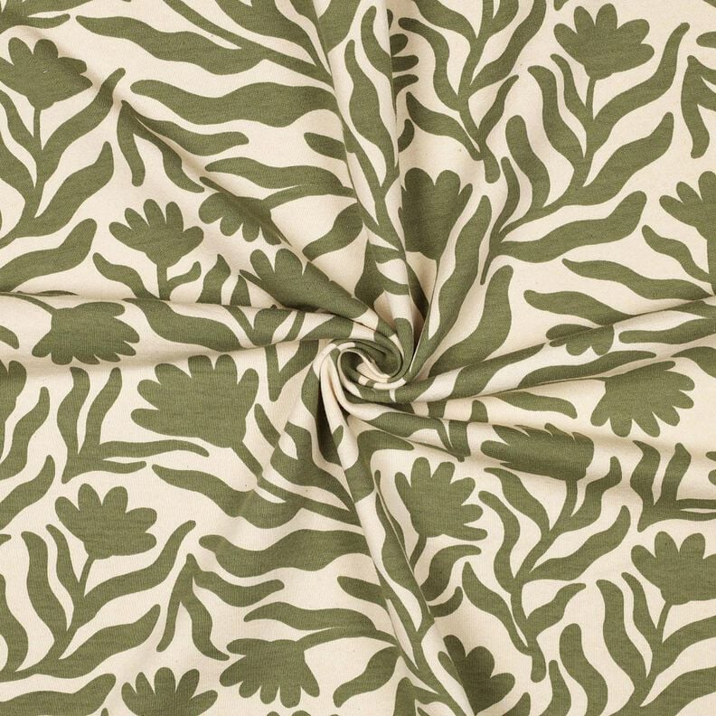 Dzianina dresowa drapana niebielona kwiaty | Poppy Fabrics – krem/khaki,  image number 3