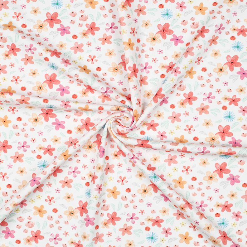 GOTS Dżersej bawełniany kolorowe kwiaty nadruk cyfrowy | Poppy Fabrics – biel/brzoskwinia, image number 3