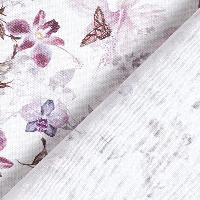 Dekostoff Baumwollpopeline Schmetterlinge & Orchideen – pastelowy fiolet,  image number 4
