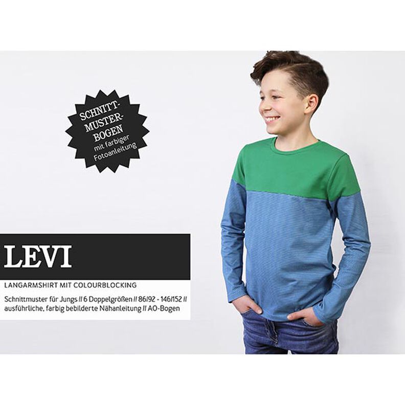 LEVI – bluzka z długim rękawem i blokami kolorów, Studio Schnittreif  | 86 - 152,  image number 1