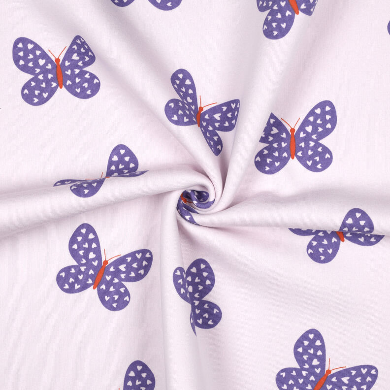 Dzianina dresowa drapana duże motyle | Poppy Fabrics – pastelowy beż/niebieska lilia,  image number 3