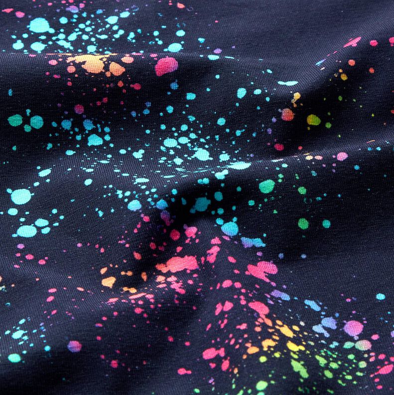 Dżersej bawełniany kolorowe plamki | Glitzerpüppi – granat/mix kolorów,  image number 1